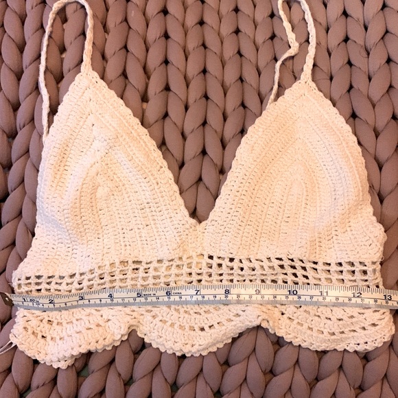 HARLOW CROCHET BOHO CREAM COLOR CROPPED TOP NWOT 100% made small - Picture 4 of 6